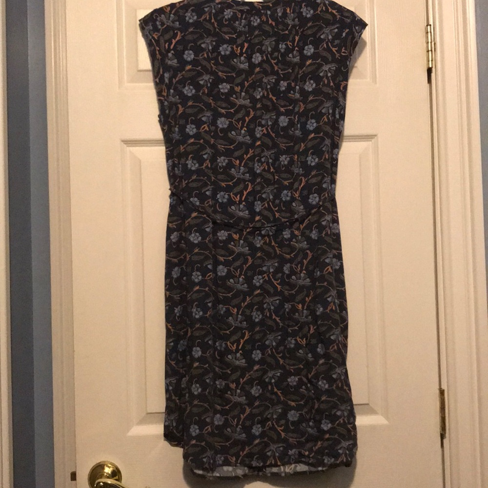 LOFT Navy Floral Print Cap-Sleeve Shirt Dress - Picture 2 of 8
